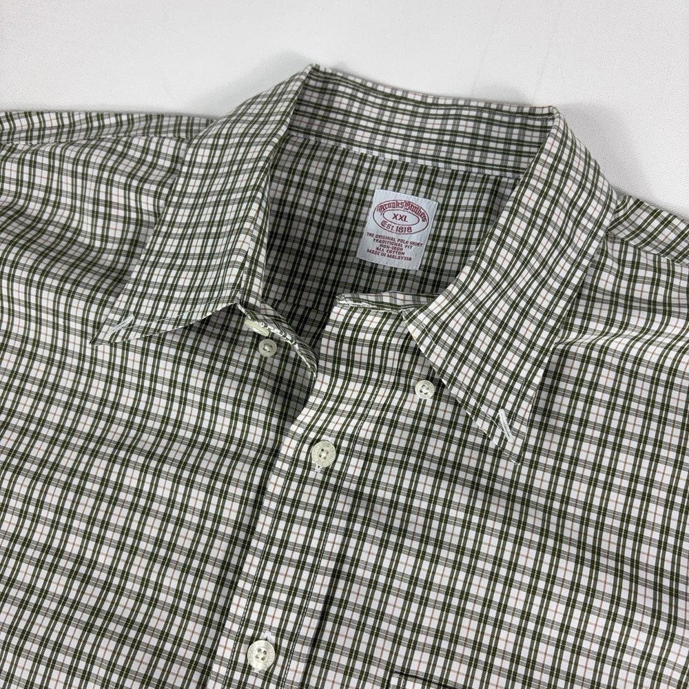 Brooks Brothers Shirt Mens 2XL Green Plaid Classic Fit Non Iron Button Down